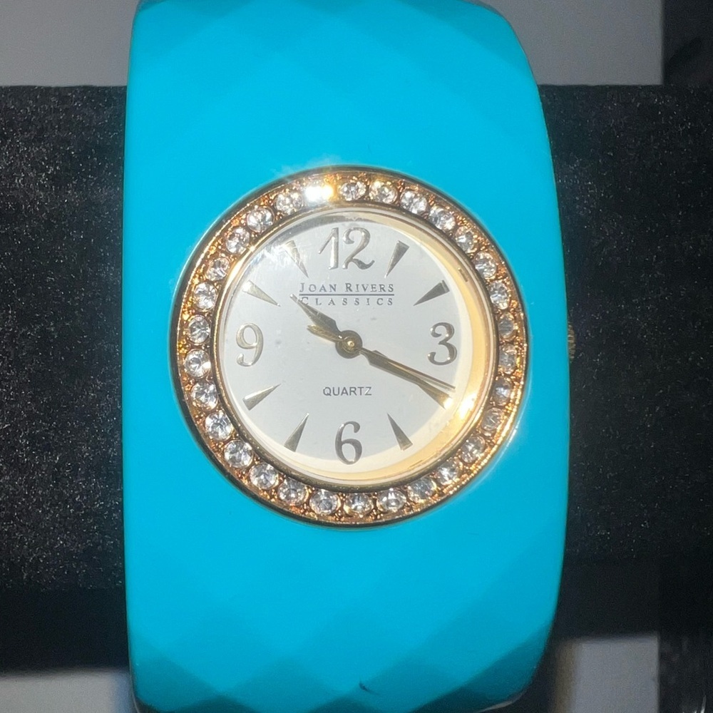 Joan Rivers Classics Aqua Blue Crystal Accent Cuff Watch‎ Quartz Women
